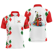 Load image into Gallery viewer, Funny Christmas Men golf polo shirts red and green argyle pattern custom Santa golfing gifts NQS4420