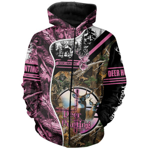 Deer Hunting Pink Camo Custom Name 3D All over print shirts, personalized hunting apparel NQS2896