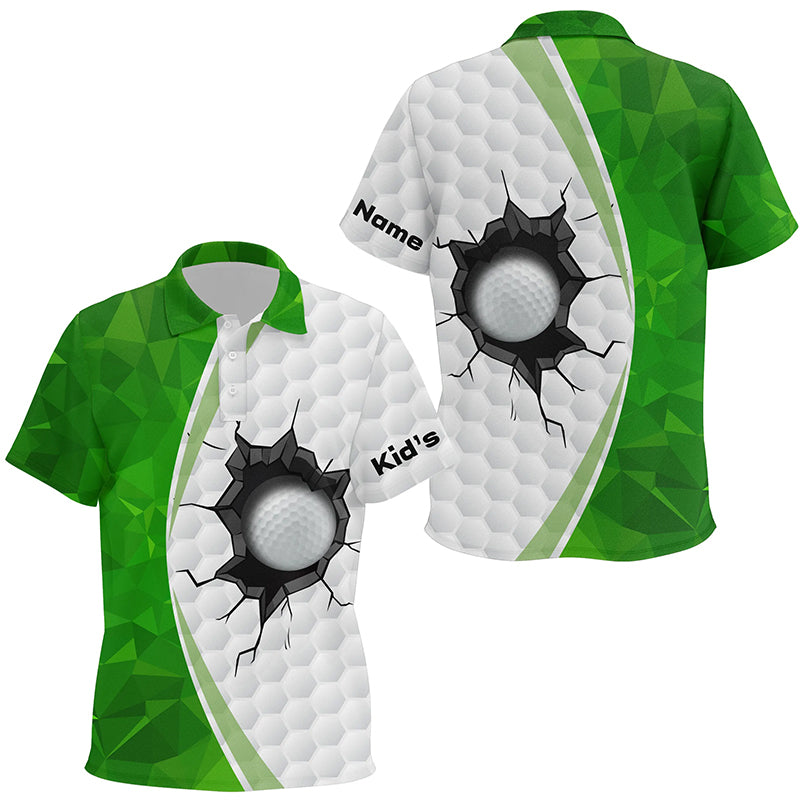 Green white golf ball pattern Kid golf polo shirts custom golf outfits for Kid, green golf tops NQS7360