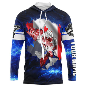 Canada Flag Walleye Fishing Custom long sleeve performance Fishing Shirts, Walleye Fishing jerseys NQS3529