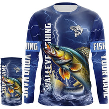 Load image into Gallery viewer, Walleye Fishing blue lightning jerseys custom name performance Long Sleeve tournament fishing shirts NQS5352