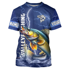 Load image into Gallery viewer, Walleye Fishing blue lightning jerseys custom name performance Long Sleeve tournament fishing shirts NQS5352