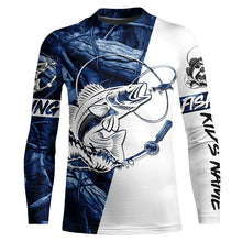 Load image into Gallery viewer, Walleye fishing tattoo blue camo Custom name long sleeves fishing shirts, walleye fishing jerseys NQS4229