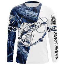 Load image into Gallery viewer, Walleye fishing tattoo blue camo Custom name long sleeves fishing shirts, walleye fishing jerseys NQS4229