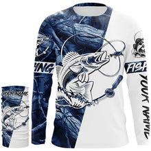 Load image into Gallery viewer, Walleye fishing tattoo blue camo Custom name long sleeves fishing shirts, walleye fishing jerseys NQS4229