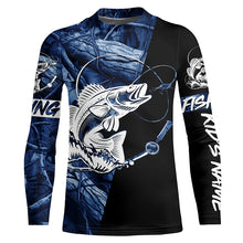 Load image into Gallery viewer, Walleye fishing tattoo blue camo Custom long sleeves fishing shirts, walleye jerseys black version NQS4230