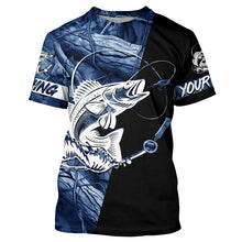 Load image into Gallery viewer, Walleye fishing tattoo blue camo Custom long sleeves fishing shirts, walleye jerseys black version NQS4230