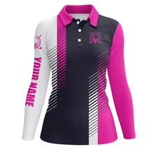 Load image into Gallery viewer, Pink, white and black golf shirts custom name Womens golf polo shirts,patriotic golf tops for women NQS5599