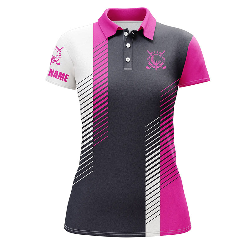 Pink, white and black golf shirts custom name Womens golf polo shirts,patriotic golf tops for women NQS5599