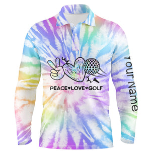 Mens golf polo shirts tie dye pattern custom peace love golf, personalized golf shirt for mens NQS5843