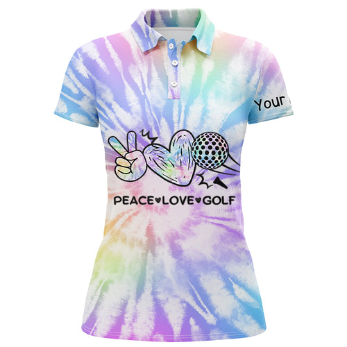 Womens golf polo shirts tie dye pattern custom peace love golf, personalized golf shirt for womens NQS5843