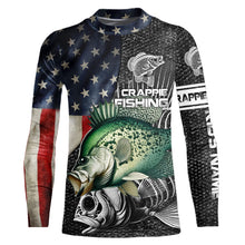 Load image into Gallery viewer, Crappie fishing American flag patriot Customize name Performance Long Sleeve fishing shirts for men NQS2435