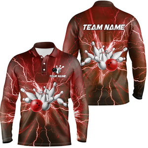 Mens polo bowling shirts Custom red lightning thunder Bowling Team Jersey, gift for team Bowlers NQS7394