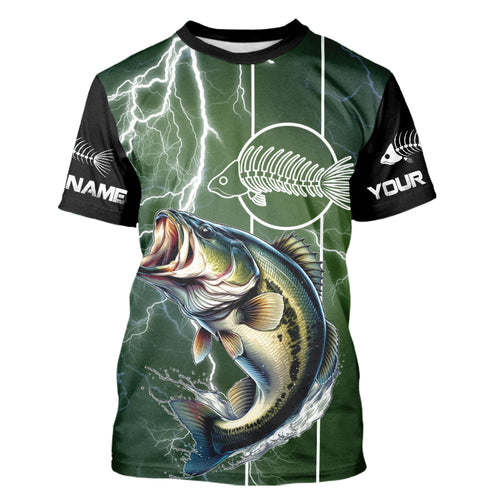 Largemouth Bass Fishing Custom Long sleeve Fishing Shirts, Bass green lightning reaper Fishing jerseys NQS4015