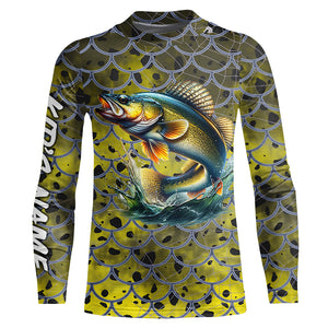 Walleye Fishing yellow scales customize name performance UV protection long sleeves fishing shirts NQS4835