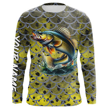 Load image into Gallery viewer, Walleye Fishing yellow scales customize name performance UV protection long sleeves fishing shirts NQS4835