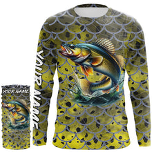 Load image into Gallery viewer, Walleye Fishing yellow scales customize name performance UV protection long sleeves fishing shirts NQS4835