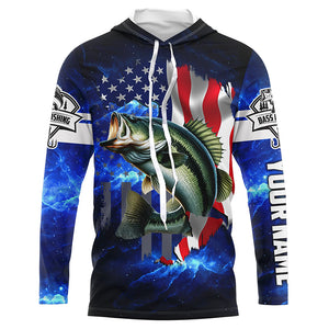 Bass Fishing 3D American Flag patriotic blue galaxy Custom long sleeve Fishing Shirts NQS5397