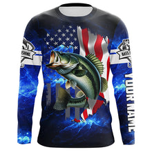 Load image into Gallery viewer, Bass Fishing 3D American Flag patriotic blue galaxy Custom long sleeve Fishing Shirts NQS5397