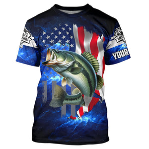 Bass Fishing 3D American Flag patriotic blue galaxy Custom long sleeve Fishing Shirts NQS5397