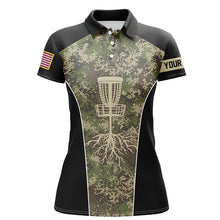 Load image into Gallery viewer, Womens disc golf polo shirt custom Disc Golf Basket Tree Camouflage, personalized disc golf gifts NQS5857