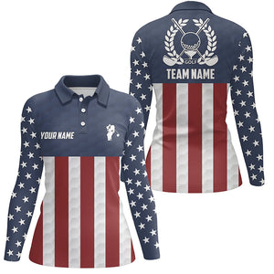 Womens golf polo shirts golf clubs American flag custom patriotic ladies golf shirt, golf gifts | Navy NQS5859