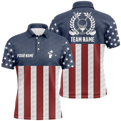 Mens golf polo shirts American flag custom patriotic team mens golf shirt, golfing gifts | Navy NQS5859