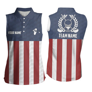 Women sleeveless polo shirt American flag custom patriotic team ladies golf shirt, golf gifts | Navy NQS5859