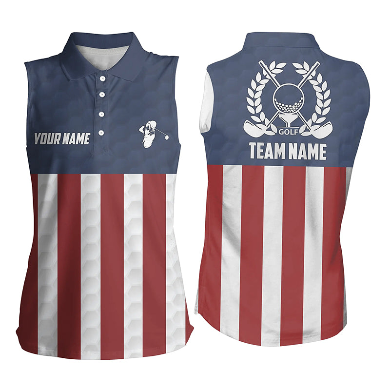 Women sleeveless polo shirt American flag custom patriotic team ladies golf shirt, golf gifts | Navy NQS5859