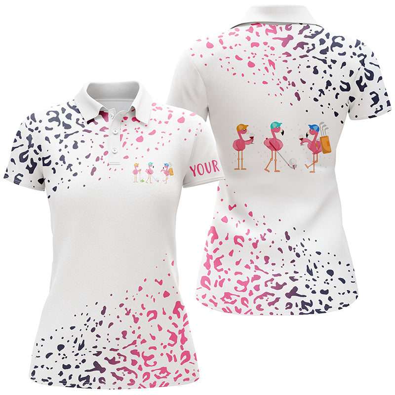 Funny flamingo golf shirt women's golf polo custom name leopard white golf outfits for ladies NQS6067