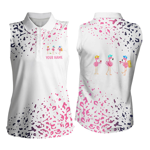 Funny flamingo golf shirt women's golf sleeveless polo custom leopard white golf outfits for ladies NQS6067