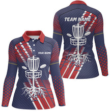 Load image into Gallery viewer, Red, white and blue Women disc golf polo shirts custom team disc golf basket jerseys, disc golf gifts NQS7409