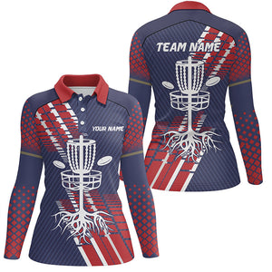 Red, white and blue Women disc golf polo shirts custom team disc golf basket jerseys, disc golf gifts NQS7409