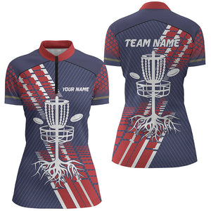 Red, white and blue Women Quarter Zip shirt custom team disc golf basket jerseys, disc golf gifts NQS7409