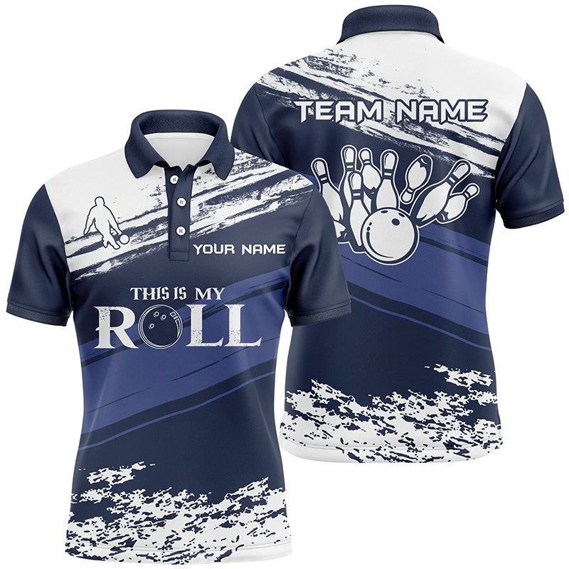 Men Bowling short sleeve polo Shirt Custom Name navy and white team Men Bowlers Jersey This is my roll NQS5869