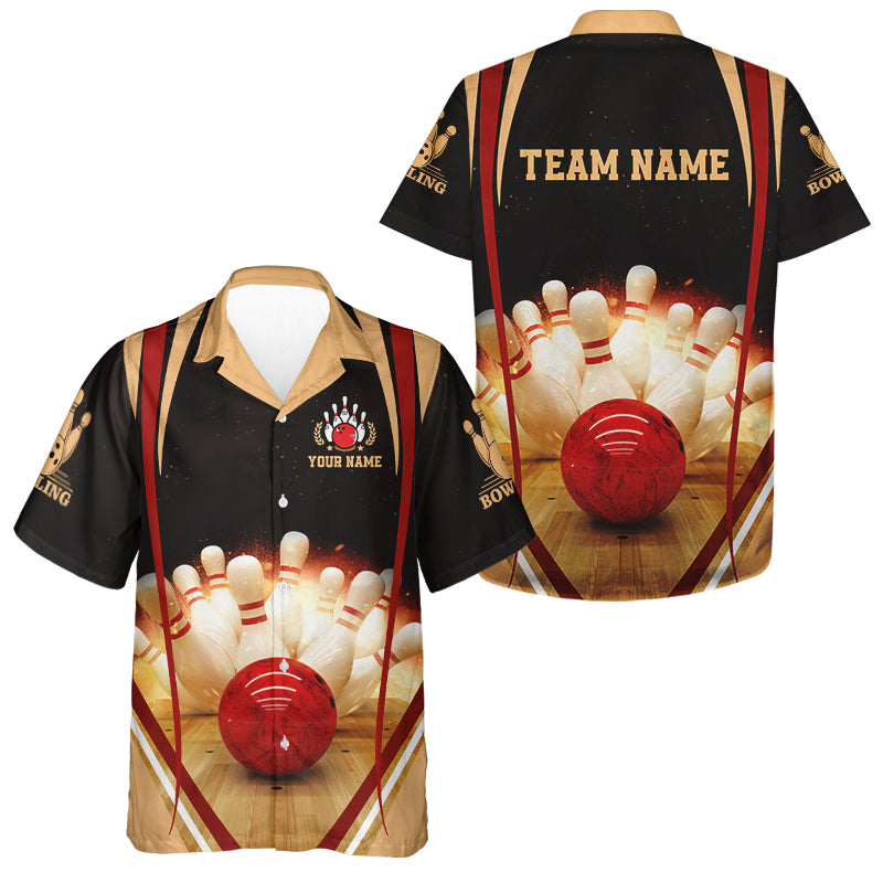 Black vintage Hawaiian bowling shirts custom name and team name mens bowler shirt, bowling team shirts NQS4477