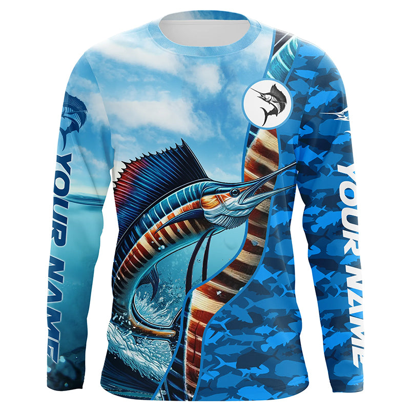 Sailfish saltwater fishing Custom sea blue camo UV Protection Fishing shirts, sailfish fishing Jerseys NQS5630