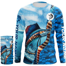 Load image into Gallery viewer, Sailfish saltwater fishing Custom sea blue camo UV Protection Fishing shirts, sailfish fishing Jerseys NQS5630