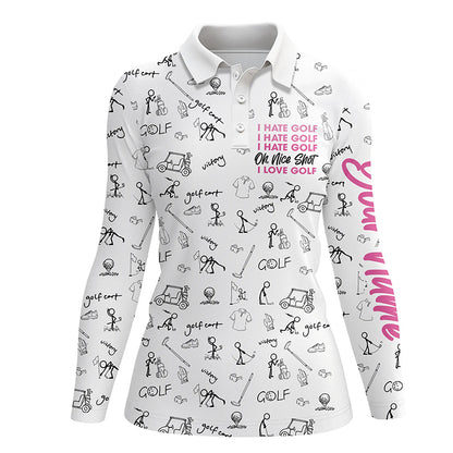 Funny Womens golf polo shirts custom I hate golf nice shot I love golf icons pattern ladies golf tops NQS6080