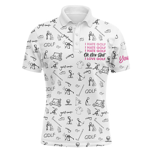 Funny Men golf polo shirts custom I hate golf nice shot I love golf icons pattern golf shirt for mens NQS6080