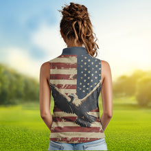 Load image into Gallery viewer, Personalized Vintage Eagle American flag Golf Sleeveless Polo Shirt Custom Patriotic Ladies Golf shirt NQS9632