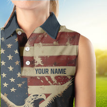 Load image into Gallery viewer, Personalized Vintage Eagle American flag Golf Sleeveless Polo Shirt Custom Patriotic Ladies Golf shirt NQS9632