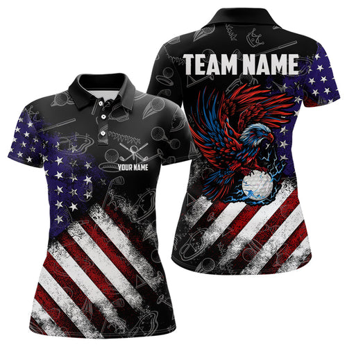 Retro American Flag Eagle Golf Polo Shirt for Women Custom Patriotic Golf Team Jersey best golf gifts NQS9633