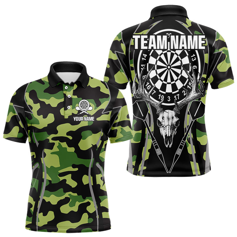 Deer Skull Darts Board Green Camo Darts Polo, Quarter zip Shirts For Men Custom Team Darts Jersey NQS9636