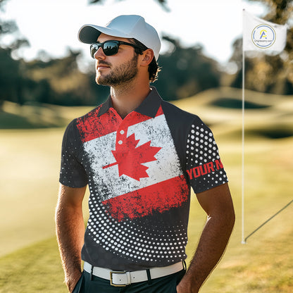 Personalized golf polo shirts for Men Vintage Canadian Flag Custom patriotic golf tops for mens NQS9836