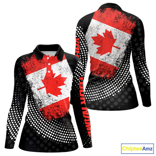 Personalized golf polo shirts for Women Vintage Canadian Flag Custom patriotic golf tops for ladies NQS9836