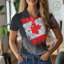 Load image into Gallery viewer, Personalized golf polo shirts for Women Vintage Canadian Flag Custom patriotic golf tops for ladies NQS9836