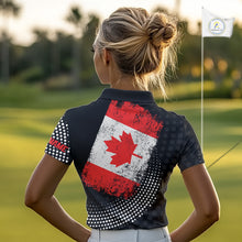 Load image into Gallery viewer, Personalized golf polo shirts for Women Vintage Canadian Flag Custom patriotic golf tops for ladies NQS9836