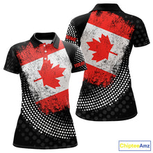 Load image into Gallery viewer, Personalized golf polo shirts for Women Vintage Canadian Flag Custom patriotic golf tops for ladies NQS9836
