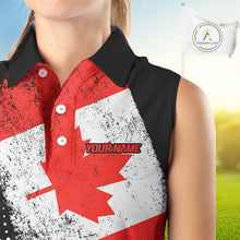 Load image into Gallery viewer, Personalized golf sleeveless polo shirts Vintage Canadian Flag Custom patriotic golf tops for ladies NQS9836